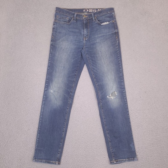 Devil Dog Dungarees Slim Fit Jeans Mens 31x30 Blue Slim Stretch Distressed - Picture 1 of 16